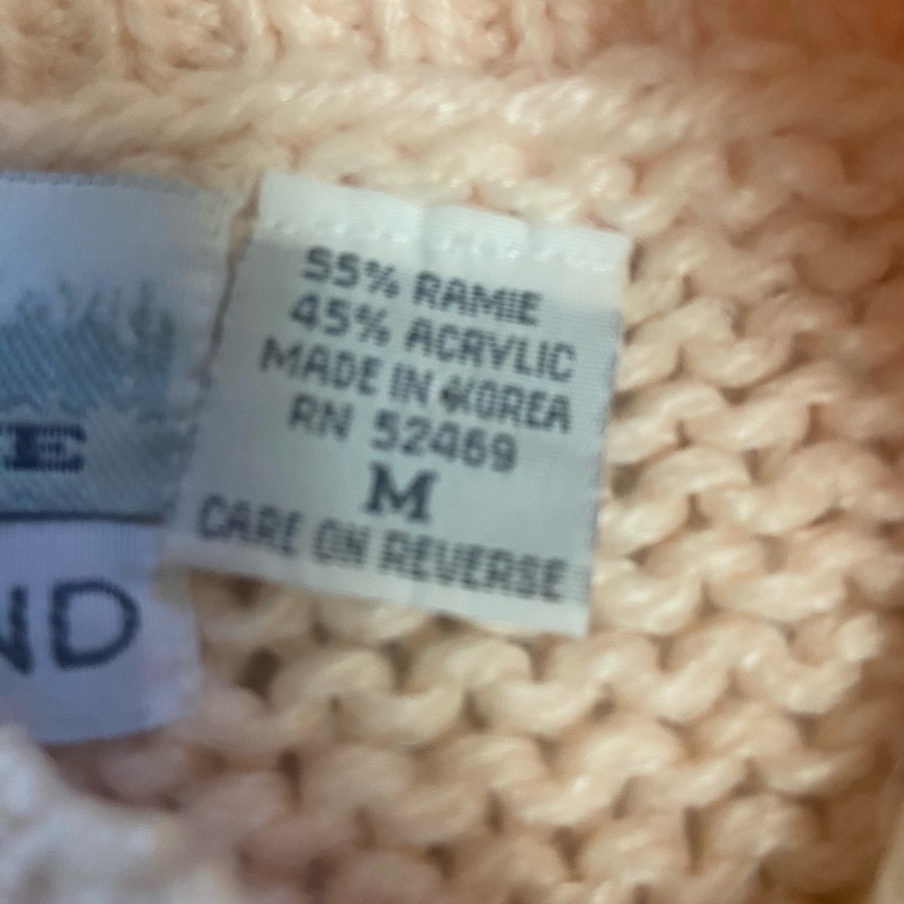 Bramble Lane Sz M Hand Knitted Cable Knit Sweater Coral w/ Green & Rust Accents - Picture 13 of 13